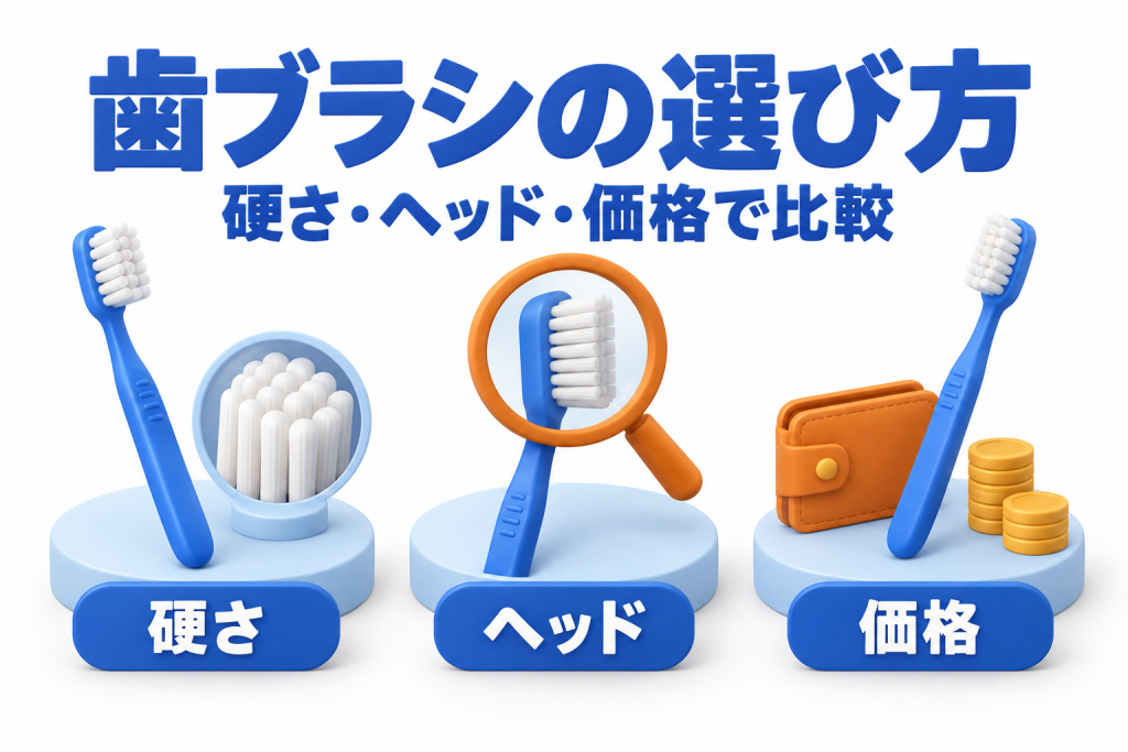 硬さ・ヘッド・価格を比較して歯ブラシを選ぶイメージ